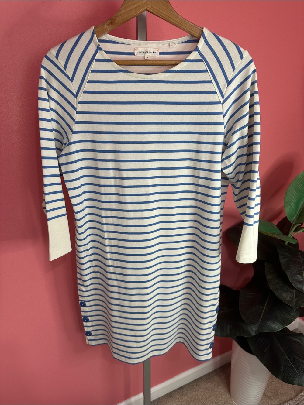 Chinti & Parker Striped Mini Dress, White w/ blue stripes, size M